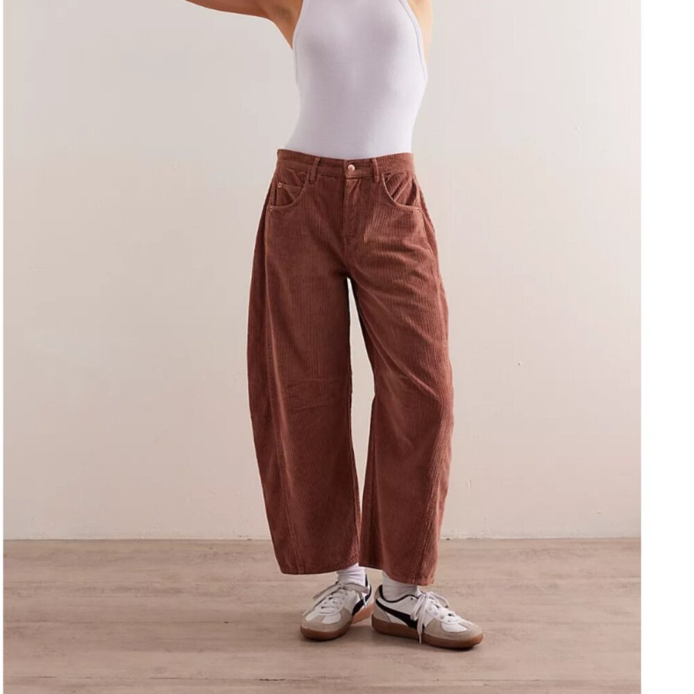 Free People Rust Corduroy Wide-Leg Ankle Pants